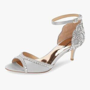 XYD Grey Chic Peep Toe D'Orsay Kitten Heel Rhinestone Studs Ankle Strap Sandal